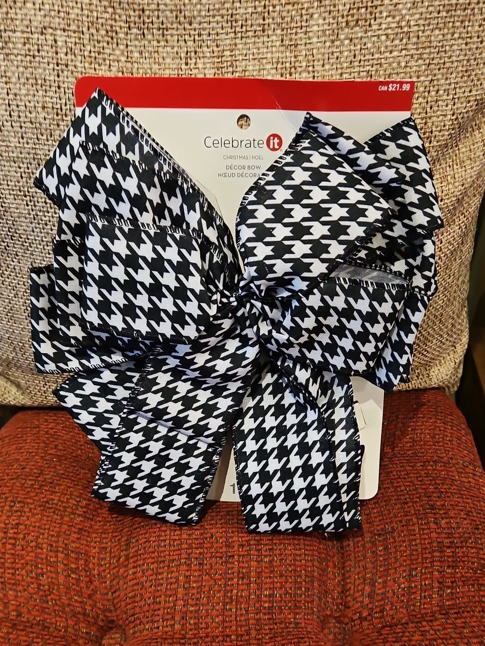 Christmas Bow - Black/White Houndstooth